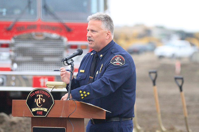 Tulare County Fire Chief Charlie Norman introduces speakers at the County's Fire Station No. 1 ground breaking. Photo by Reggie Ellis